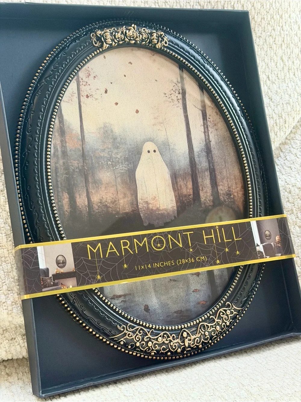 Marmont Hill Halloween Framed Art Viral Ghost in Woods Wall Decor Oval 11x14 New
